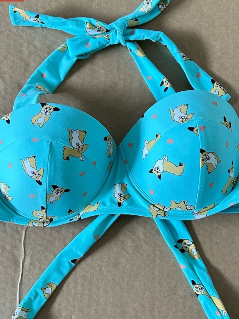 Hot Topic Corgis & Hearts Halter Swim Top Junior’s XL Bikini Top Swimwear Beach